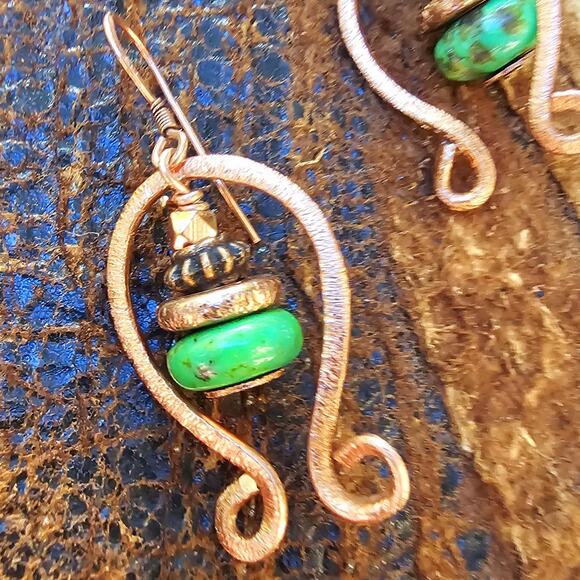 Brushed Copper Green Picture Jasper Artisan Earrings - Picture 6 of 6